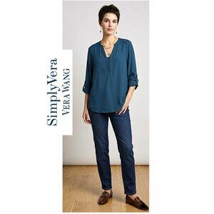 SIMPLY VERA VERA WANG - Teal pullover v-neck tunic top